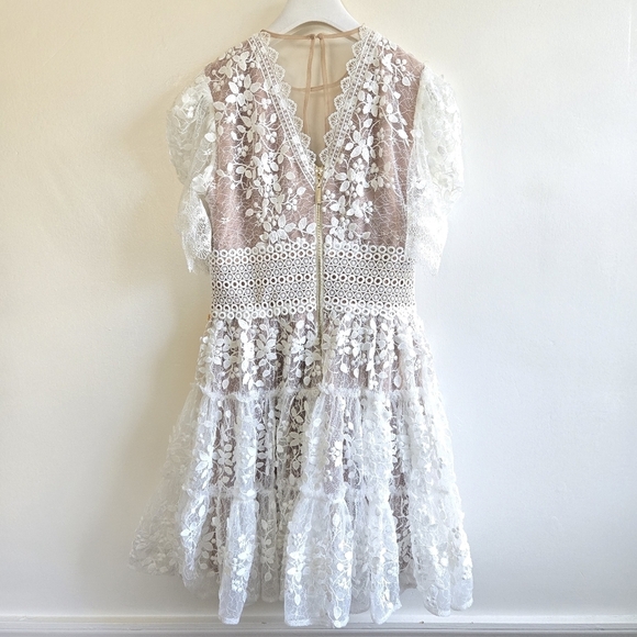 New Bronx and Banco Megan Long-Sleeve Lace V-Neck Tiered Mini Dress 4 US/Small - Picture 12 of 14